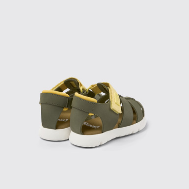 Back view of Oruga Green leather and textile sandals for kids