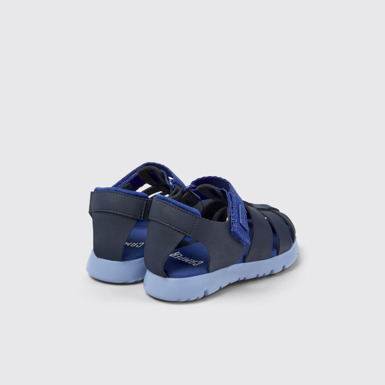 Back view of Oruga Blue Leather/Textile Sandal
