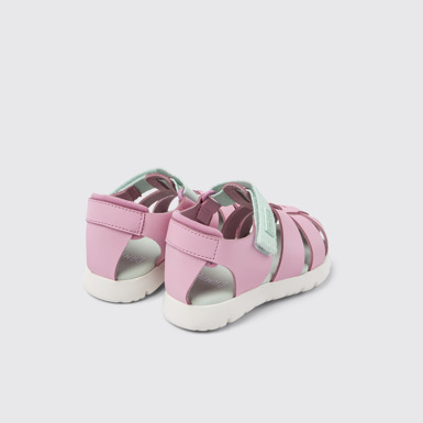Back view of Oruga Pink Leather/Textile Sandal