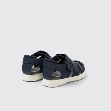 Back view of Oruga Blue Leather Kids' Closed Sandals.