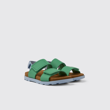 Front view of Brutus Sandal Green and blue leather sandals for kids