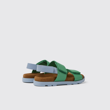Back view of Brutus Sandal Green and blue leather sandals for kids