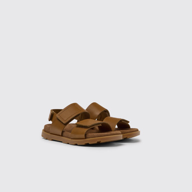 Front view of Brutus Sandal Brown leather sandals for kids