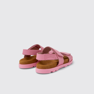 Back view of Brutus Sandal Pink leather sandals for kids