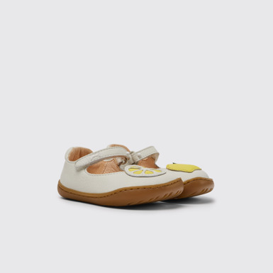 Front view of Twins White leather shoes for girls