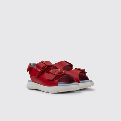 Front view of Oruga Red leather sandals for kids