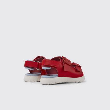 Back view of Oruga Red leather sandals for kids