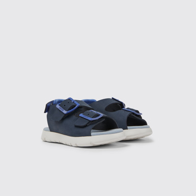 Front view of Oruga Blue leather sandals for kids