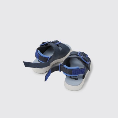 Back view of Oruga Blue leather sandals for kids