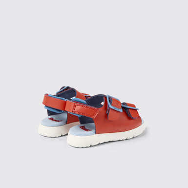 Back view of Oruga Red leather sandals for kids