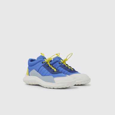 Front view of CRCLR Blue and white sneakers for kids