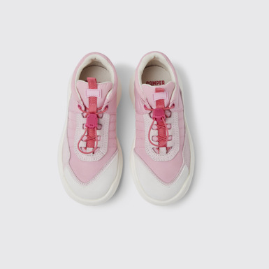 Overhead view of CRCLR Pink and white sneakers for girls