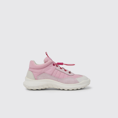 Side view of CRCLR Pink and white sneakers for girls