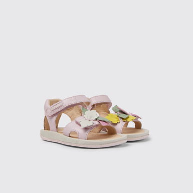 Front view of Twins Pink leather sandals for girls