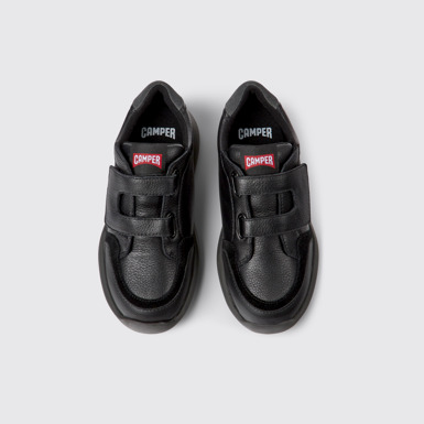 Overhead view of Driftie Black leather and textile sneakers