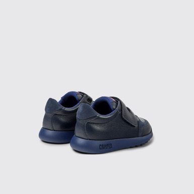Back view of Driftie Navy blue leather and textile sneakers