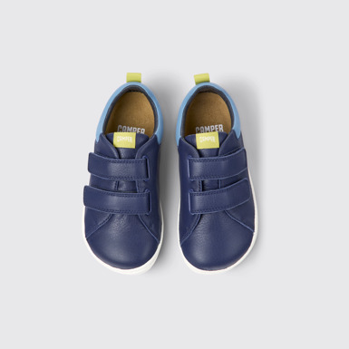 Overhead view of Peu Blue leather shoes for kids