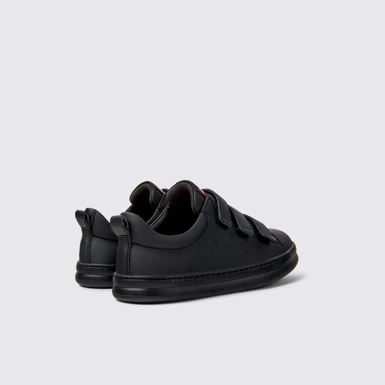 Back view of Runner Black Recycled Leather Kids' Sneakers.