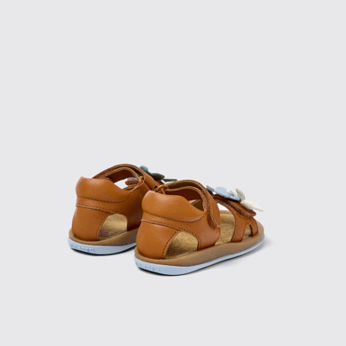 Back view of Twins Brown leather sandals for kids