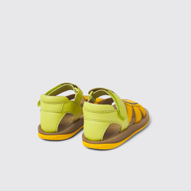 Back view of Twins Green and orange leather sandals for kids
