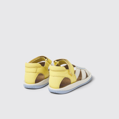 Back view of Twins Yellow and white leather sandals for kids