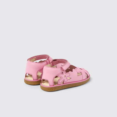 Back view of Twins Pink leather sandals for kids