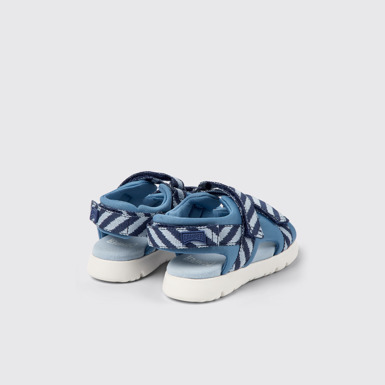 Back view of Oruga Blue textile sandals for kids