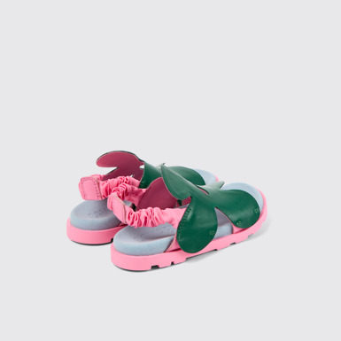 Back view of Brutus Sandal Green and pink leather sandals for kids