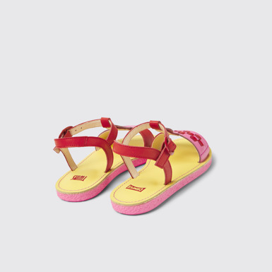 Back view of Twins Red and pink leather sandals for kids