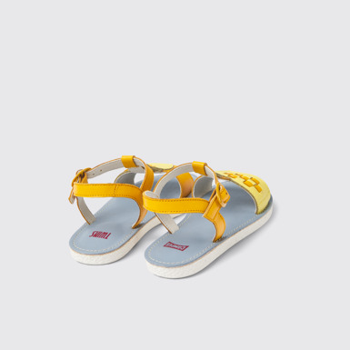 Back view of Twins Yellow and orange leather sandals for kids