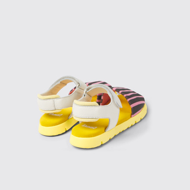 Back view of Oruga Multicolored textile and leather sandals for kids
