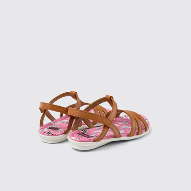 Back view of Twins Brown leather sandals for kids