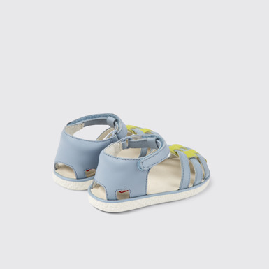 Back view of Miko Blue and green leather sandals for kids