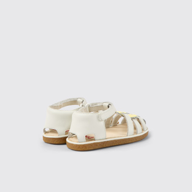 Back view of Miko White and yellow leather sandals for kids