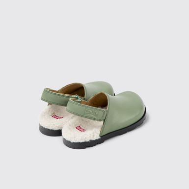 Back view of Brutus Green leather clogs for kids