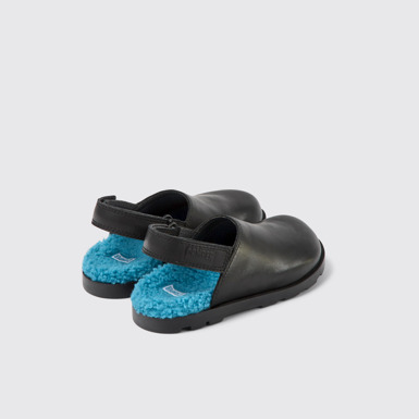 Back view of Brutus Black leather clogs for kids