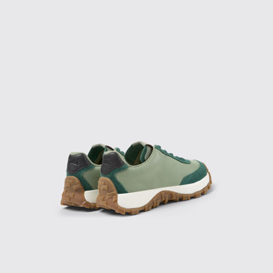Back view of Drift Trail Green leather and nubuck sneakers for kids