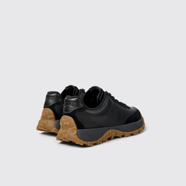 Back view of Drift Trail Black Leather and Nubuck Sneaker for kids