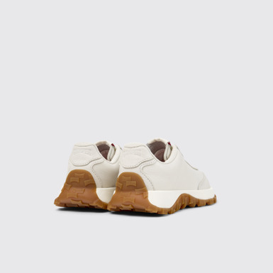Back view of Drift Trail White Leather Sneakers for Kids.
