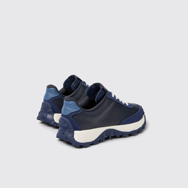 Back view of Drift Trail Blue Leather and Nubuck Sneakers for Kids.