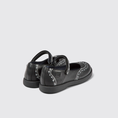 Back view of Twins Black leather Mary Jane shoes for kids