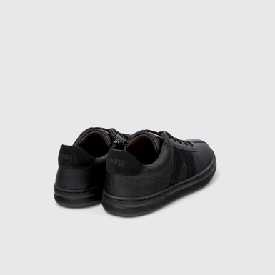Back view of Runner Black leather and nubuck sneakers for kids