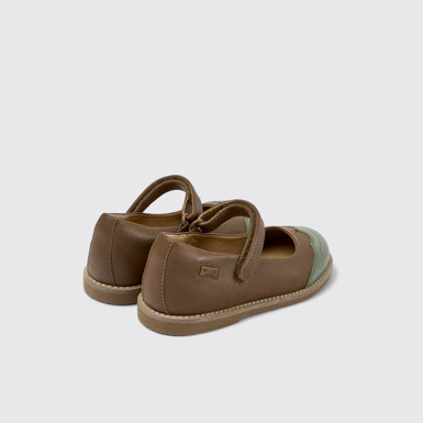 Back view of Twins Brown and green leather ballerinas for kids