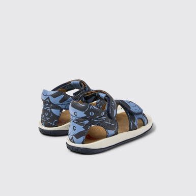 Back view of Twins Blue Leather Sandals for Kids.