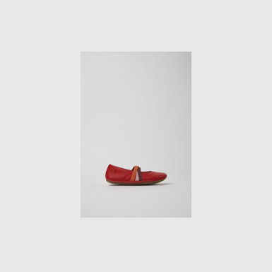 Side view of Twins Red leather ballerinas for kids