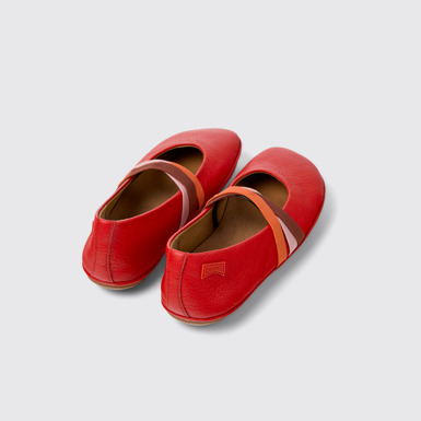 Back view of Twins Red leather ballerinas for kids