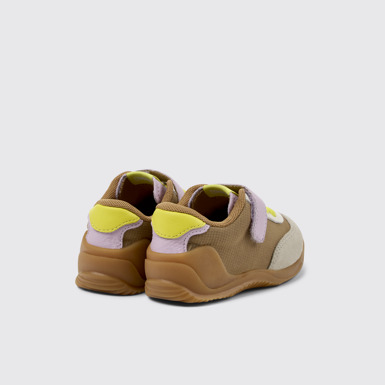 Back view of Dadda Brown textile and leather sneakers for kids