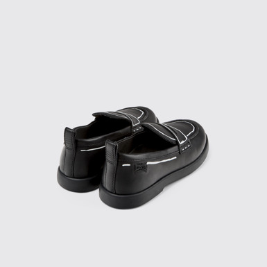 Back view of Twins Black leather shoes for kids