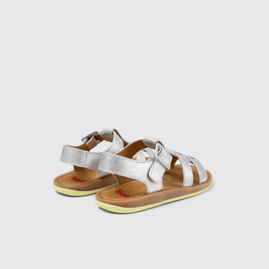 Back view of Bicho Silver Leather Kids' Sandal.