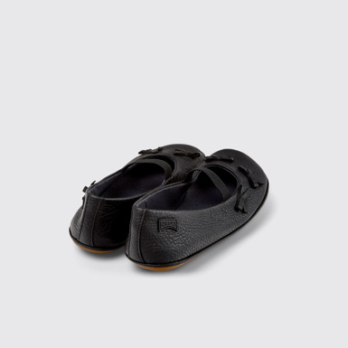 Back view of Twins Black Leather Ballerinas for Kids.